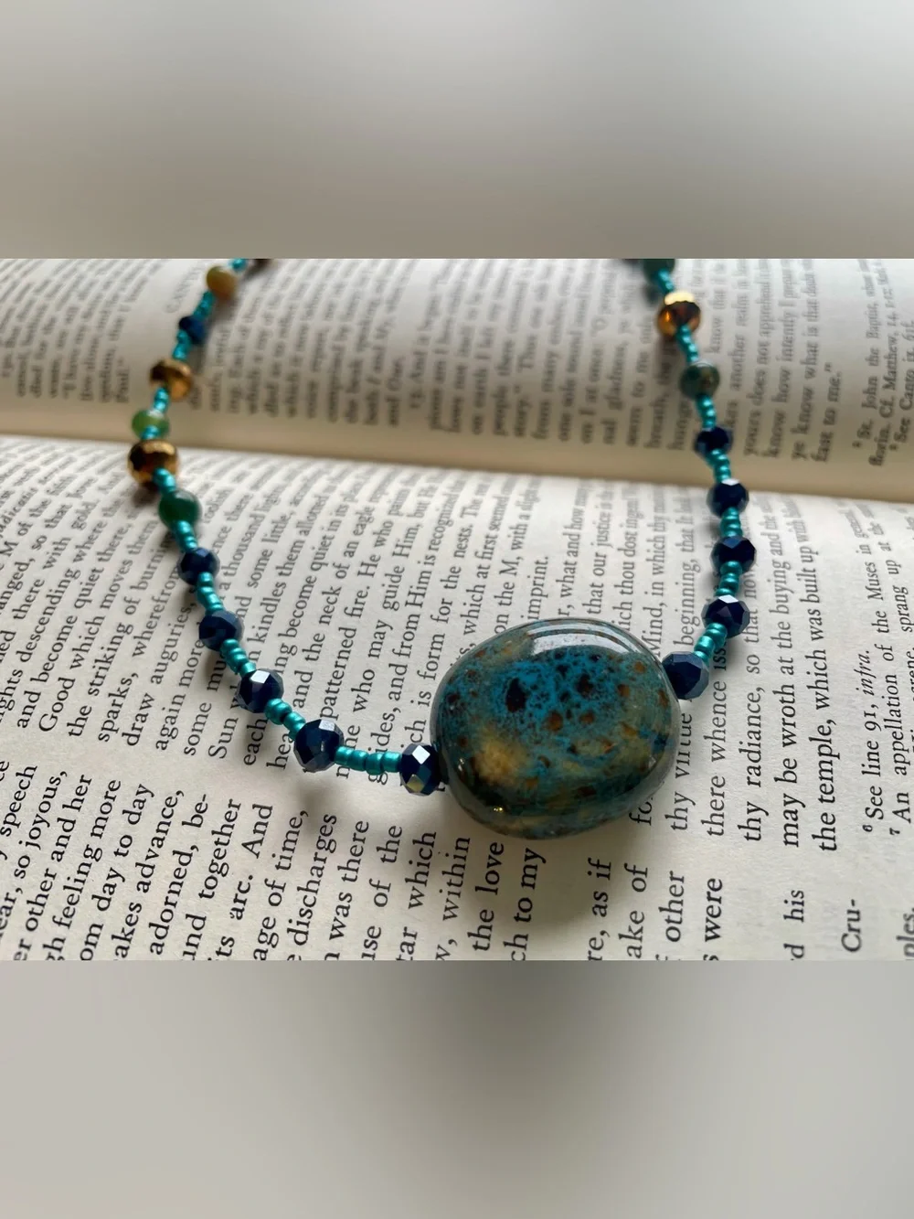 Turquoise and Gold Beaded Pendant Necklace - Women Jewelry